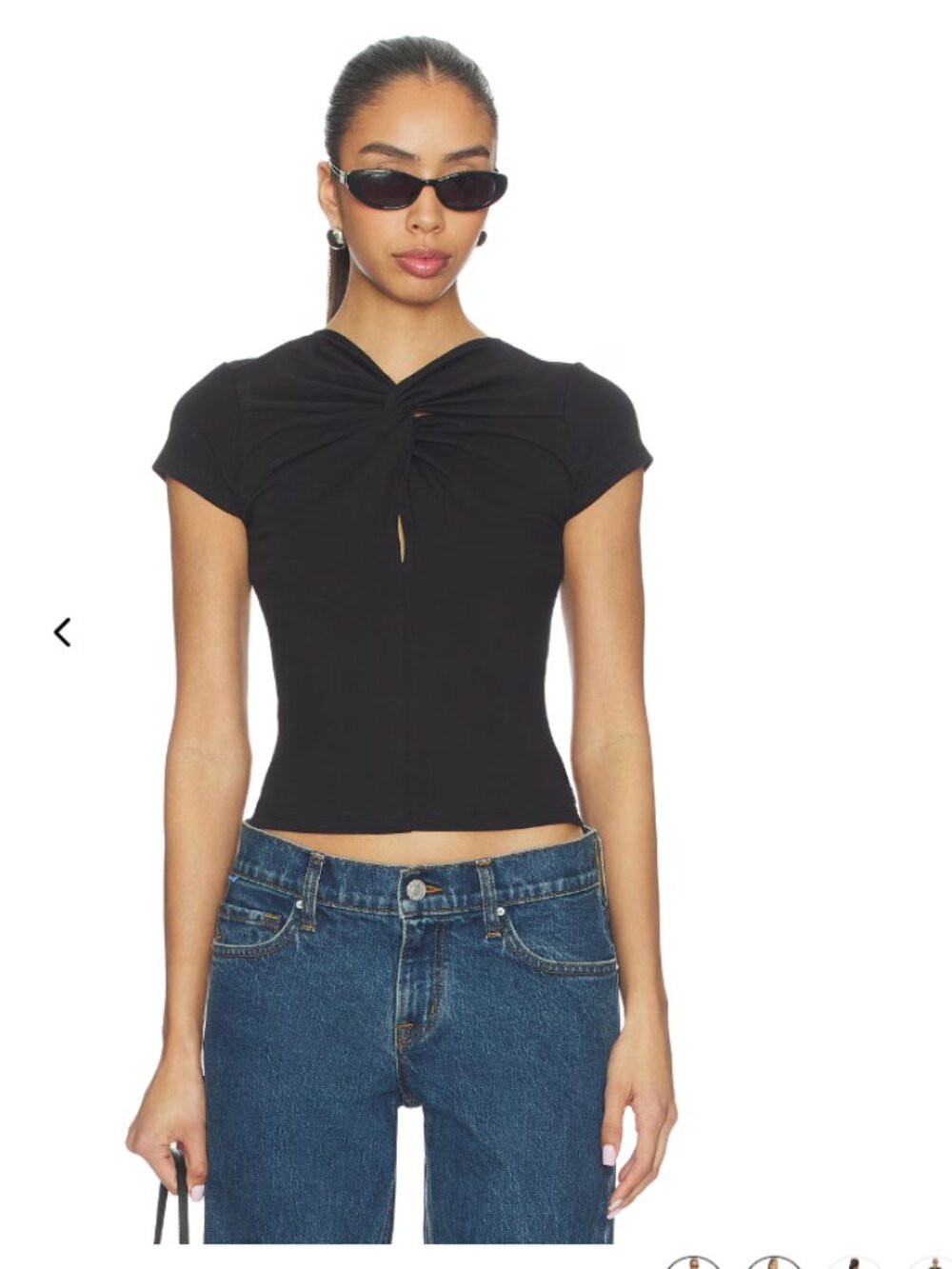 NWT REVOLVE GRLFRND BLACK Keyhole Twist Short Sleeve Tee